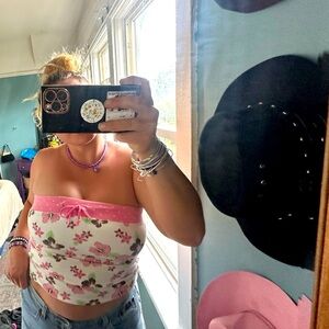 ** S O L D **.  Aloha print / floral fabric 00’s tube top